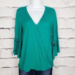Maurices Green Bell Sleeve Faux Wrap Top Sz M